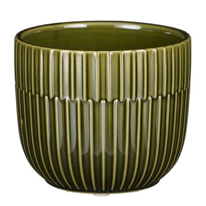 Mica Decorations - Plantenpot - - stripes - D11 x H9 cm Groen