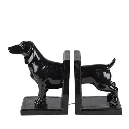 Clayre & Eef Boekensteunen (Set V 2) 25*9*15 Cm Zwart Kunststof Hond