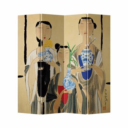 Fine Asianliving Kamerscherm Scheidingswand B160xH180cm 4 Panelen Canvas Dubbelzijdig