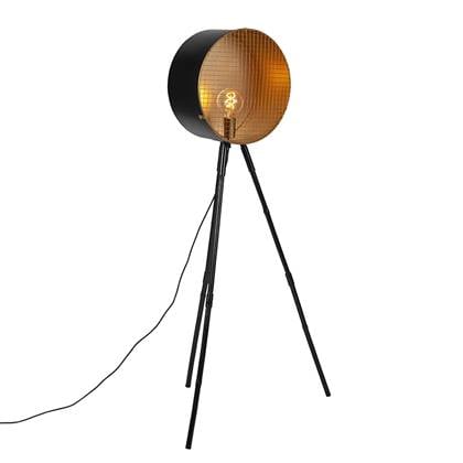 QAZQA Vintage vloerlamp op bamboo driepoot zwart met goud - Barrel