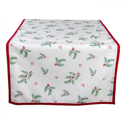 Clayre & Eef Tafelloper Kerst  50x140 cm Wit Rood Katoen Rechthoek