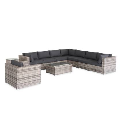 Wicker loungeset 8 elementen - VENEZIA - 10 plaatsen - modulair- aluminium frame en dikke kussens - grijs/grijstinten