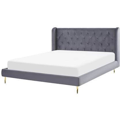 Beliani - FORBACH - Tweepersoonsbed - Grijs - 180 x 200 cm - Fluweel