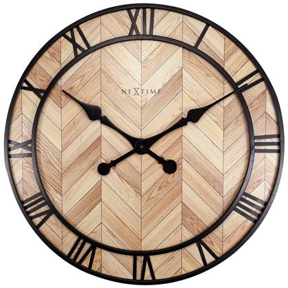 NeXtime  - Wandklok - 58cm -Hout|Metaal - Lichtbruin - 'Roman
