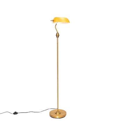 QAZQA Klassieke notaris vloerlamp brons met glas - Banker Geel