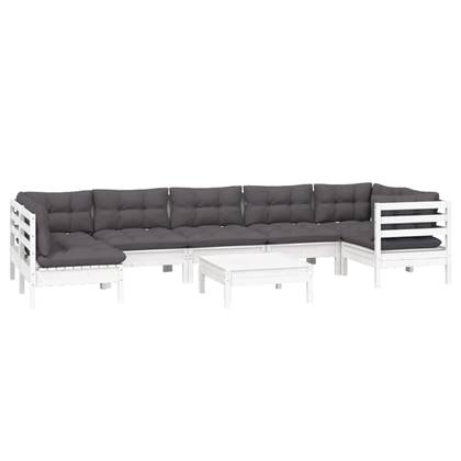 vidaXL 8-delige Loungeset met kussens grenenhout wit