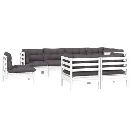 vidaXL 8-delige Loungeset met kussens massief grenenhout wit