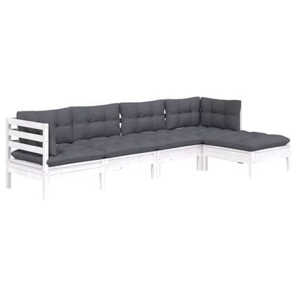 vidaXL 5-delige Loungeset met kussens grenenhout wit