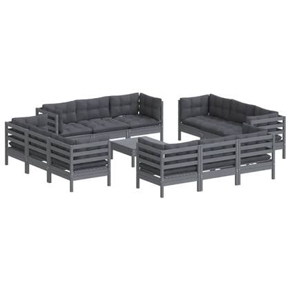 vidaXL 13-delige Loungeset met antracietkleurige kussens grenenhout