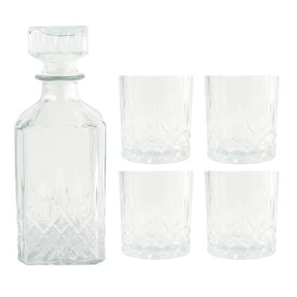 OTIX Whisky Karaf met 4 glazen 5- Delig Transparant 900|230 ml Glas Set