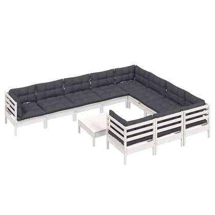 vidaXL 11-delige Loungeset met kussens grenenhout wit