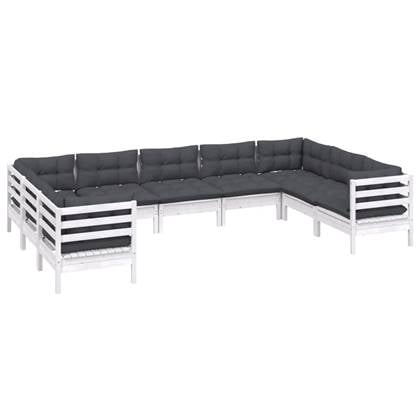 vidaXL 9-delige Loungeset met kussens grenenhout wit