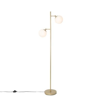 QAZQA Art Deco vloerlamp goud met mat glas 2-lichts - Pallon