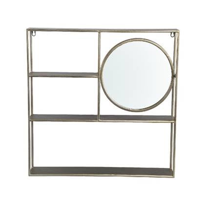 PTMD Sharina Gold iron wall rack with mirror