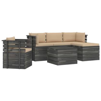 vidaXL 6-delige Loungeset met kussens pallet massief grenenhout