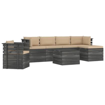 vidaXL 7-delige Loungeset met kussens pallet massief grenenhout