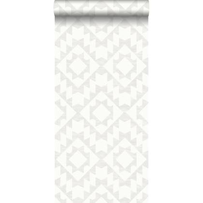 ESTA home behang Marrakech aztec tapijt licht warm grijs en mat wit