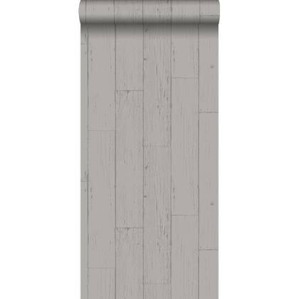 Krijtverf behang verweerde houten planken taupe