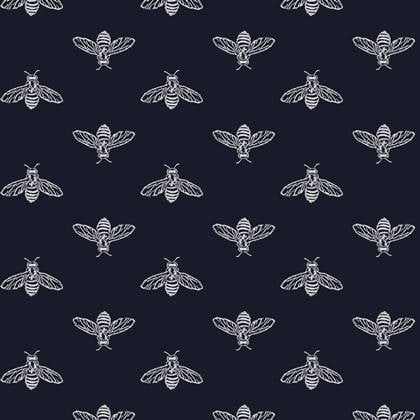 Joules vliesbehang Block Print Bee French Donkerblauw