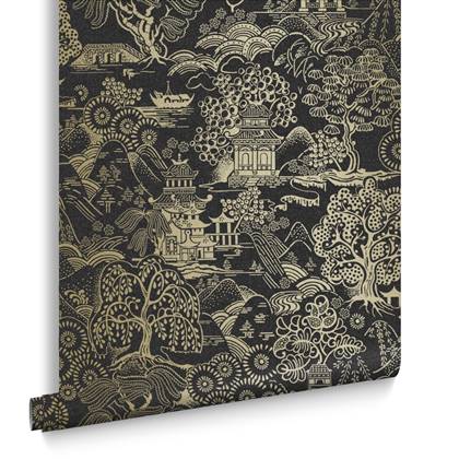 Graham & Brown vliesbehang Basuto Black Gold zwart