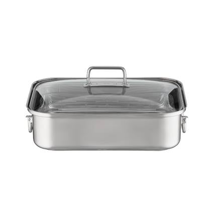 Braadpan met Deksel en Rooster, Rechthoekig, 38 x 28 cm - Rösle | Expe Zilver