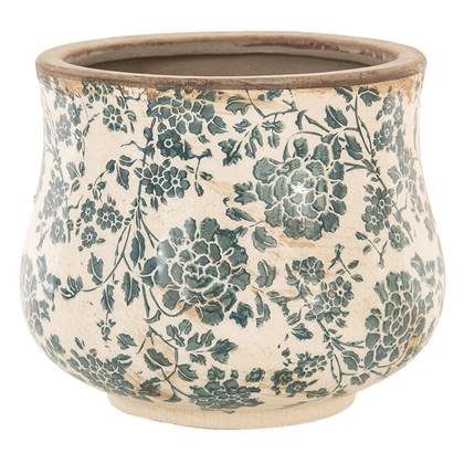 Clayre & Eef Bloempot Ø 21x17 cm Beige Groen Keramiek Bloemen