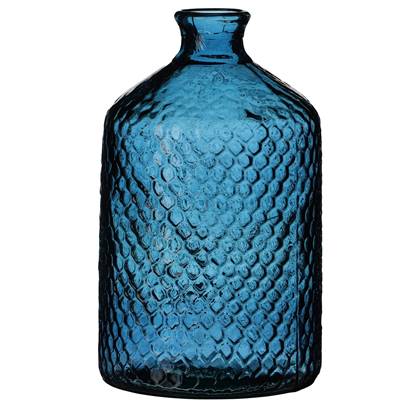 Natural Living Vaas Scubs Bottle - geschubt - glas - D18 x H31cm Blauw