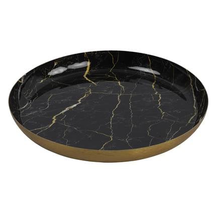 Countryfield Dienblad - Marble - Metaal - zwart|goud - Dia 26 cm