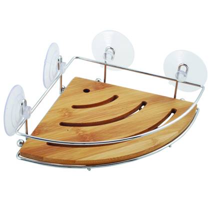 MSV doucherekje - hoek-model - bamboe hout - metaal - 20 x 20 cm Bruin