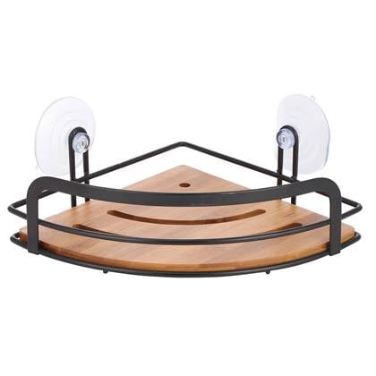 MSV doucherekje - - 21 x 21 cm - metaal|bamboe - luxe Zwart