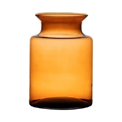Hakbijl Glass melkbus vaas - amber - glas - D14 x H20 cm Oranje