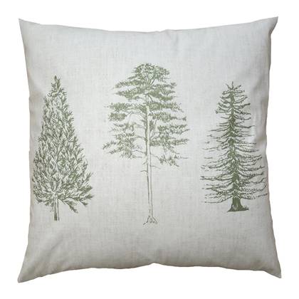 Clayre & Eef Kussenhoes 45x45 cm Beige Groen Polyester Dennenbomen