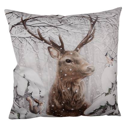 Clayre & Eef Kussenhoes 45x45 cm Bruin Wit Polyester Hert