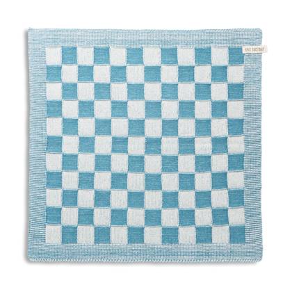 Knit Factory Gebreide Keukendoek Block - Ecru|Ocean - 50x50 cm