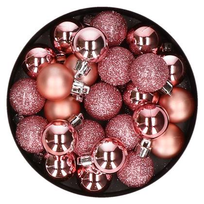 20x stuks kleine kerstballen 3 cm roze kunststof - Onbreekbare plastic kerstballen - Kerstversiering