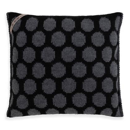 Knit Factory Cody Sierkussen - Zwart/Antraciet - Vierkant - 50x50 cm - Kussen met stippen - Kussenhoes inclusief kussenvulling