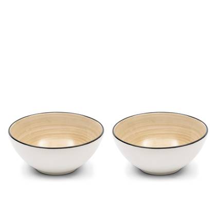 Riviera Maison Kom, Schaaltje, ontbijtkom, soepkom met rand - La Bayonne Bowl S - Beige - Porselein - set van 2 stuks