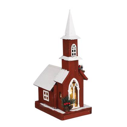 House of Seasons Kerk Decoratief Object - 18x25x49 cm - Hout - Rood