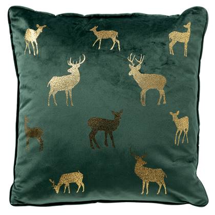 DEER - Kussenhoes 45x45 Groen - Kerst decoratie - velvet