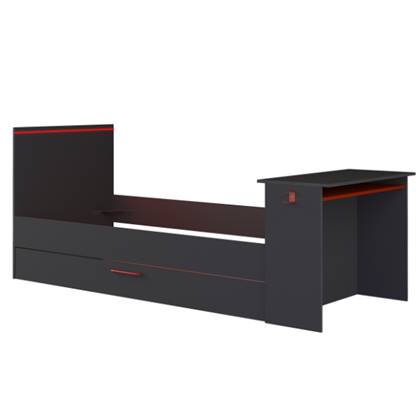 Uitschuifbed 2 x 90 x 200 cm - Met bureau - Ledverlichting - Antraciet en rood - VOUANI L 242.8 cm x H 100.5 cm x D 98.7 cm