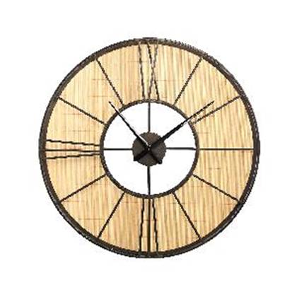 PTMD Andis Ronde Wandklok - 85 x 9,5 x 85 cm - Metaal|Rotan - Bruin