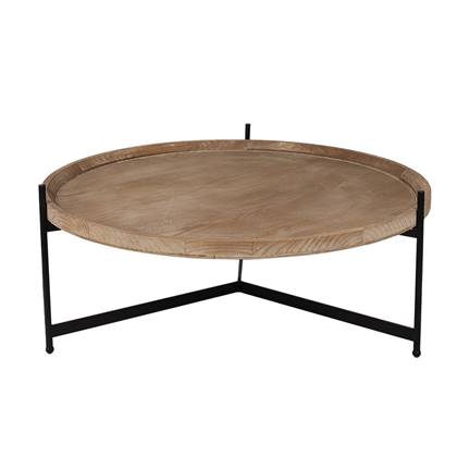 Clayre & Eef Salontafel Ø 100x40 cm Bruin Zwart Hout Ijzer Rond