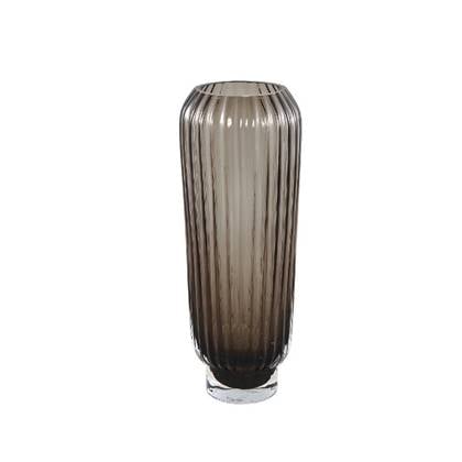 Joyca Brown glass vase ribbed round M