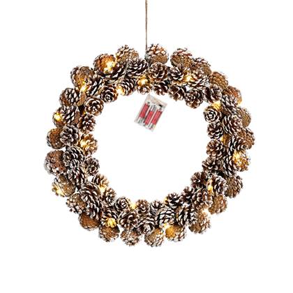 House of Seasons Kerstkrans met LED Verlichting - Ø48 cm - Bruin