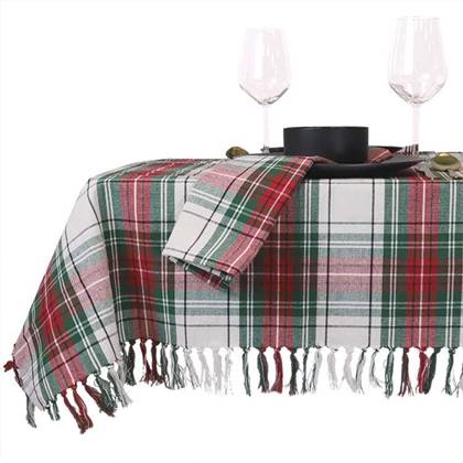 Unique Living - Tafelkleed Xmas Tartan - 150x200cm - White Wit