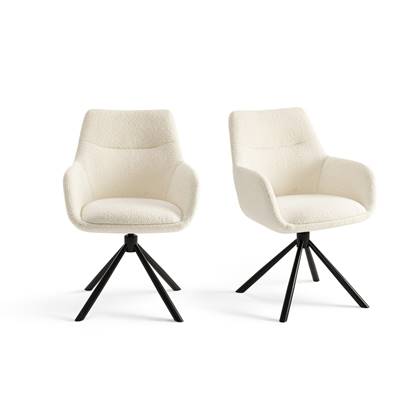 Furnihaus Draaibare - Eetkamerstoelen met armleuning set van 2 - Olivia - Creme Boucle