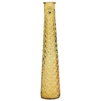 Decoris Vaas - - ruit patroon - glas - D7 x 32 cm - smal Geel