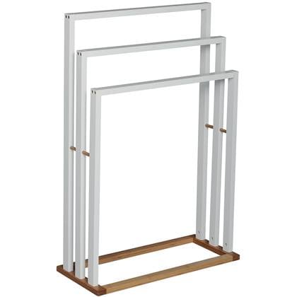 MSV Handdoeken ophangrek badkamer - bamboe hout - 42 x 24 x 82 cm Wit