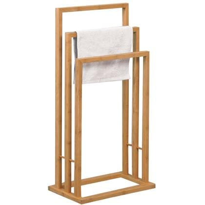MSV Handdoeken ophang/drogen rek badkamer - bamboe hout - 42 x 24 x 82 cm