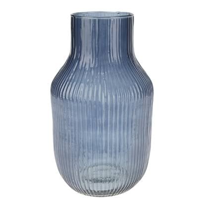 Excellent Houseware Vaas - geribbeld - - 12x23 cm Blauw